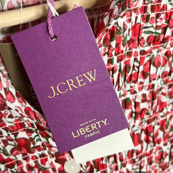 J. Crew X Liberty Fabrics Smocked Button Up Top Women XXS Red Eliza Floral Print - Picture 7 of 14